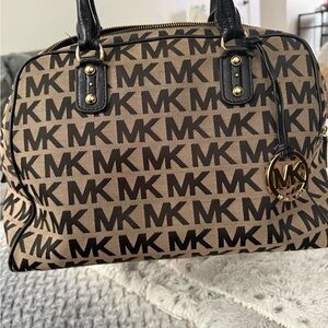 Michael Kors Tan and Black Logo Satchel